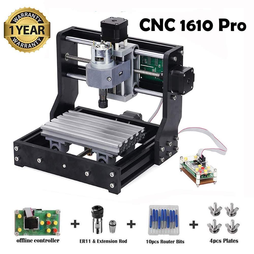 Upgraded CNC 1610 Pro GRBL Control Engraving Machine, 3 Axis Mini Wood PCB PVC Milling Carving Machine + 10pcs CNC Router Bits + 4 Sets CNC Plates + Offline Controller