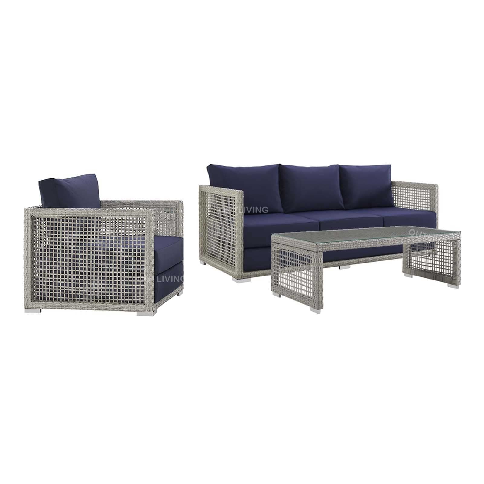 OUTLIVING Outdoor Garden Patio Seating Sofa Set for Outdoor, Balcony. (Blue, 4 Seater 1 Table)
