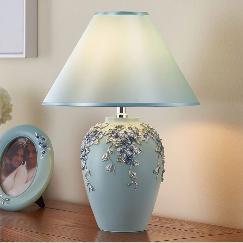 The New European-Style Wedding Gift Warm Decorative Flower Happiness Table lamp Bedroom Bedside Table lamp (Color : Light Blue)