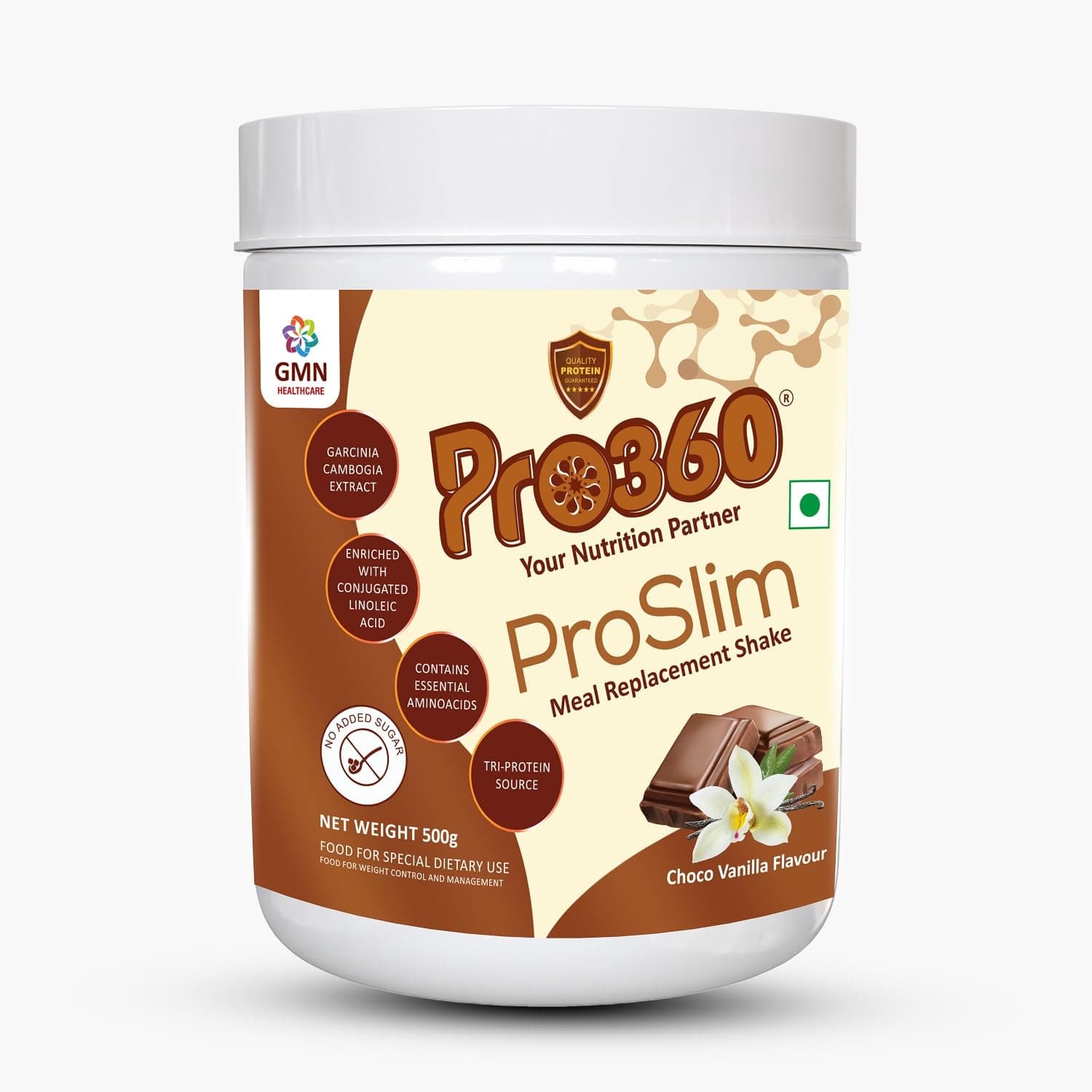 Pro360 ProSlim 500g Meal Replacement Shake Protein Powder Supplement for Men & Women | Dietary Supplement for Weight Management |No Added Sugar| | Choco Vanilla Flavor