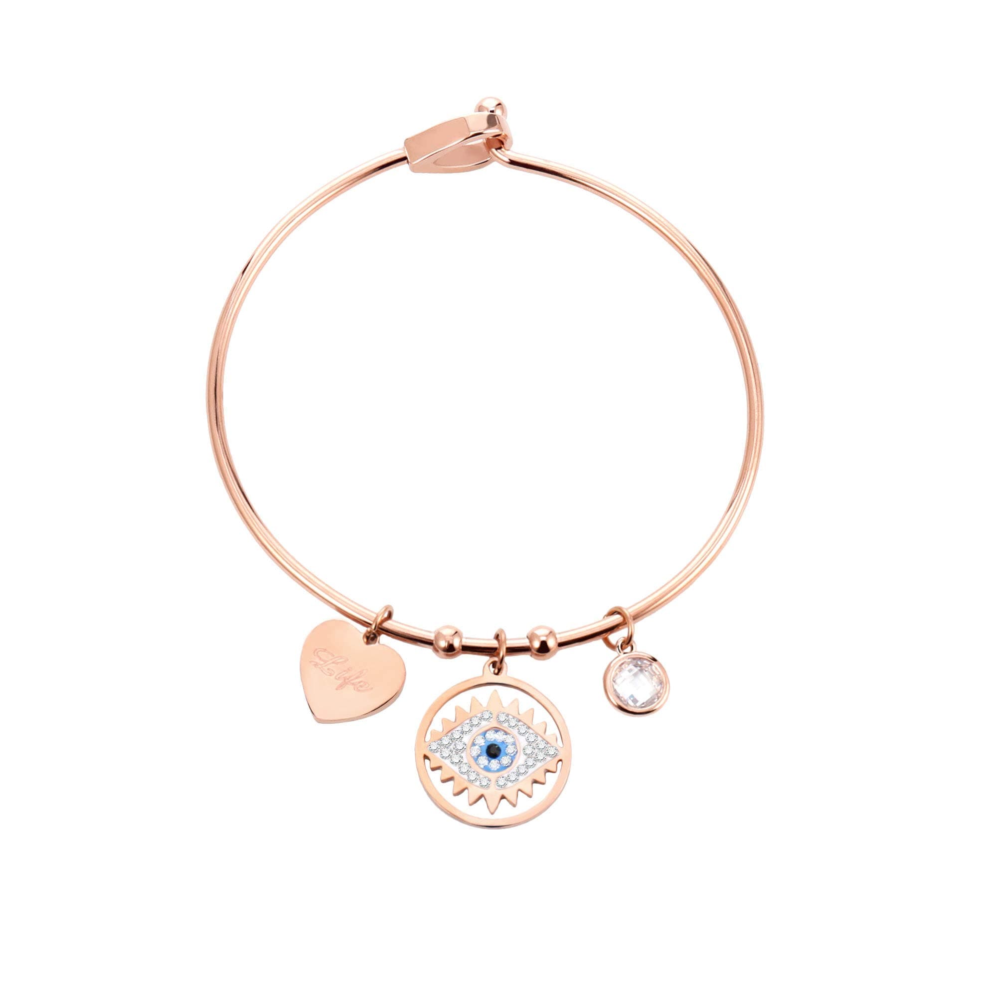 JinHan Bracelet for Women Heart Bracelet Evil Eye Music Note Seahorse Pepper Pendant Bracelet Crystal Anti-Allergic Round Bracelet Jewelry Gift for Charm Daughter or Mother Silver Rose Gold