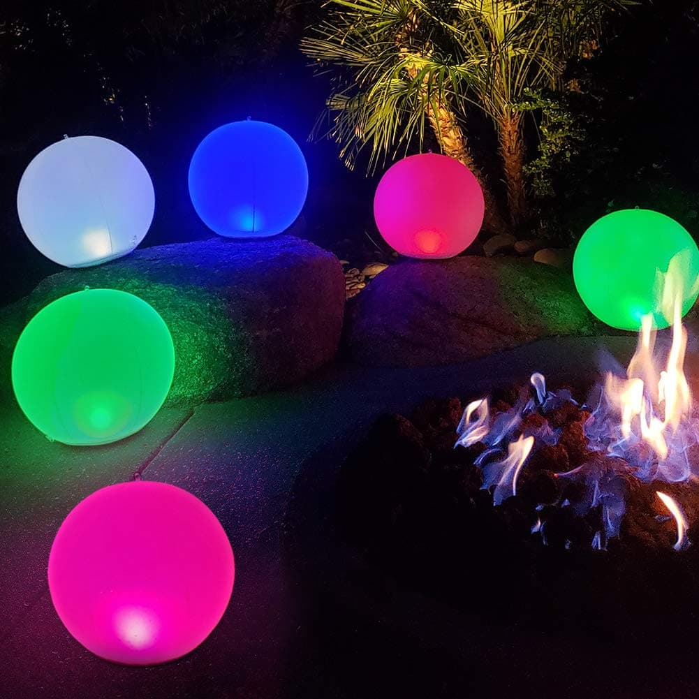 Cootway Inflatable Led Night Lights Ball 1PCS,5V USB Charge,14" Colorful Bright Globe Lamp Rechargeable,Color Changing & 4 Steady Color Mood Lights,IP68 Waterproof Floating Pool Light for Home,Garden