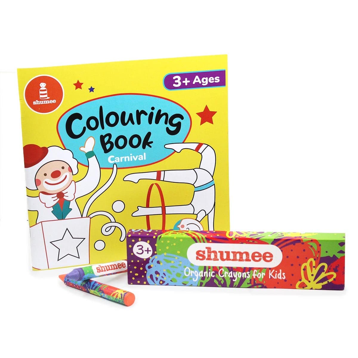 Shumee Carnival Coloring book and Organic Crayon Kit (3-6 years) | Coloring Kits | 20+ Pages Book & 6 Organic Colors | Preschoolers Travel-Friendly Gift For Kids
