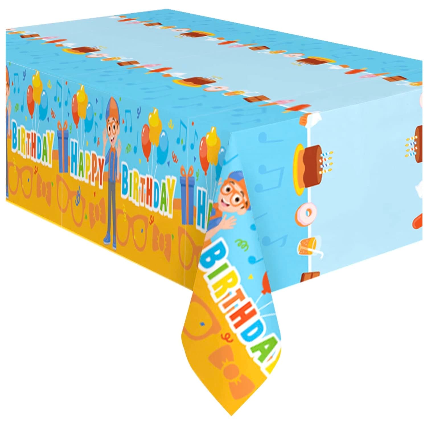 Treasures Gifted Blippi Birthday Party Supplies - Pack of 1 - Large Rectangular Blippi Tablecloth, 54 x 108 Inches - Happy Birthday Tablecloth - Blippi Party Decorations for Tabletop