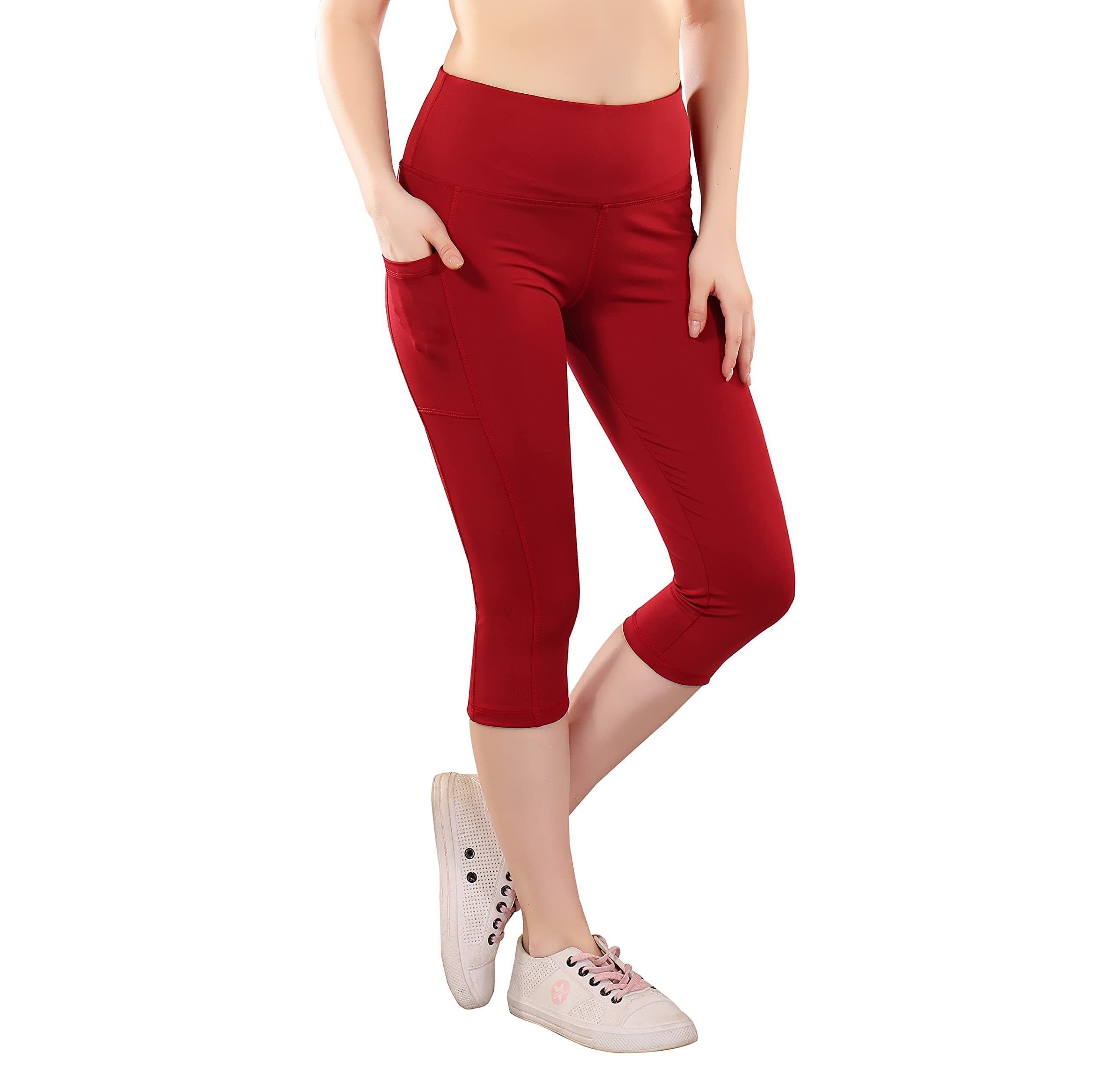 TRASAActive 3/4th Yoga Pants for Womens Gym High Waist with 2 Pockets, Tummy Control, Workout Pants 4 Way Stretch Yoga Capri - Available Sizes - S, M, L,XL, 2XL,3XL,4XL