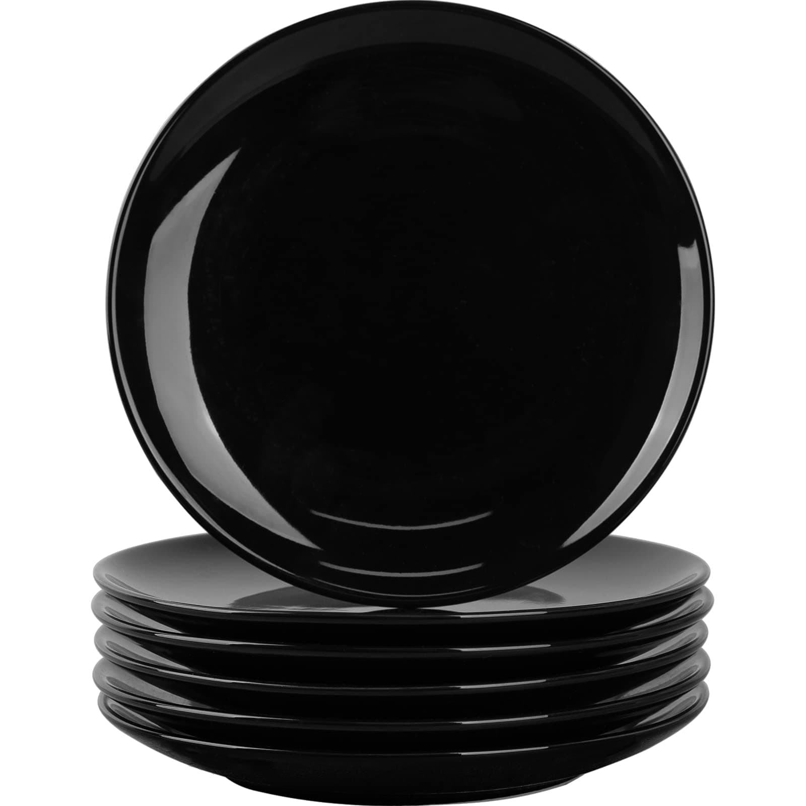Porcelain Appetizer Plates, 7 Inch Black Dessert/Salad Plates - Small Dinner Plates for Sides, Snack, Pasta - Kitchen Ceramic Serving Dishes, Microwave and Dishwasher Safe - Set of 6