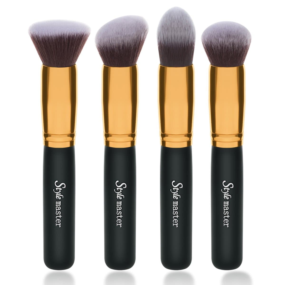 Premium Synthetic Kabuki Makeup Brush Set Cosmetics Foundation Face Brush Makeup Brush Kit (4pcs, Golden Black)