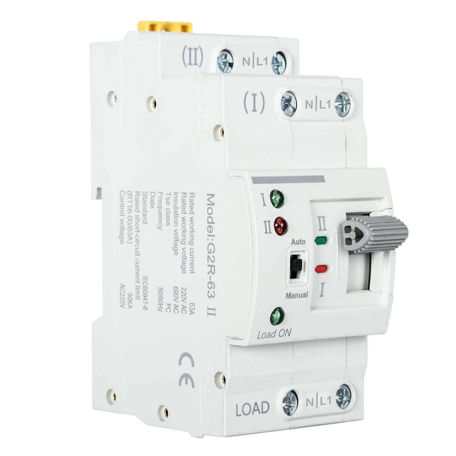DEWIN Transfer Switch, Automatic Transfer Switch G2R 63A DIN Rail ATS Dual Power Automatic Transfer Switch Electrical Selectors 220V (Size : 2P