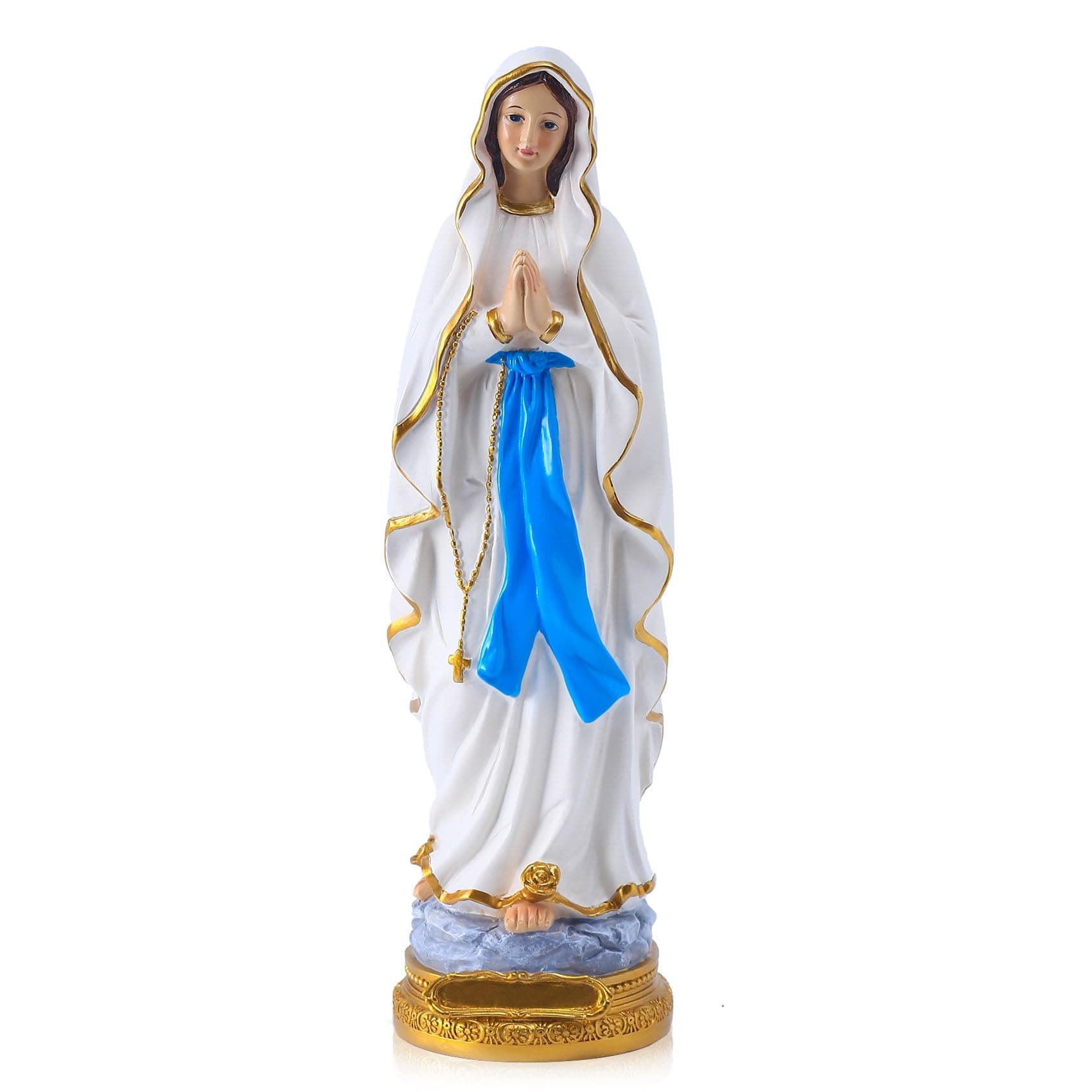 QIANLING 12Inch Lourdes Virgin Mary Statue - Hand Painted Virgin Mary Statue, Catholic Mother Mary Figurine, Blessed Madonna Our Lady of Grace, Altar, Prayer Room & Home Decor Religious Gift