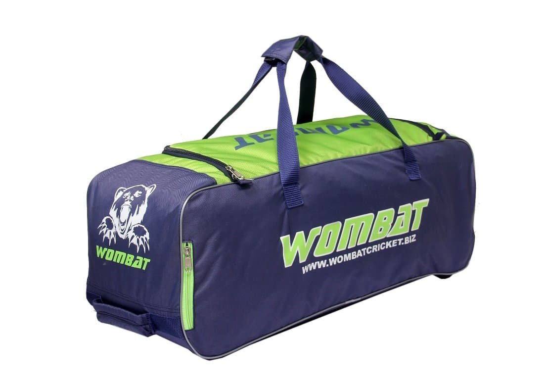 WOMBAT Polyester Blue Green Cricket KIT Bag with Wheel/Wheelie Cricket Bag Junior Wheelie Bag