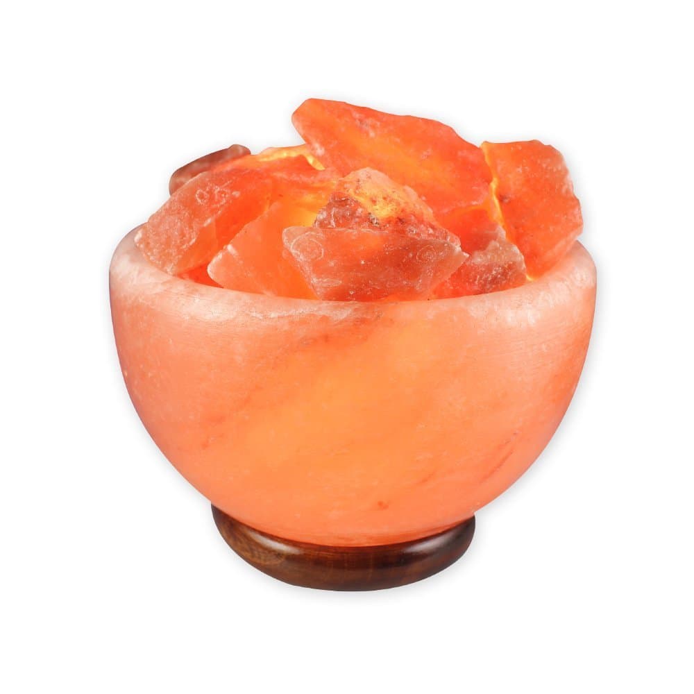 Large Fire Bowl Natural Himalayan Crystal Salt Fire Bowl Lamp With Wood Base and Switch-Cord and 15 W Bulb