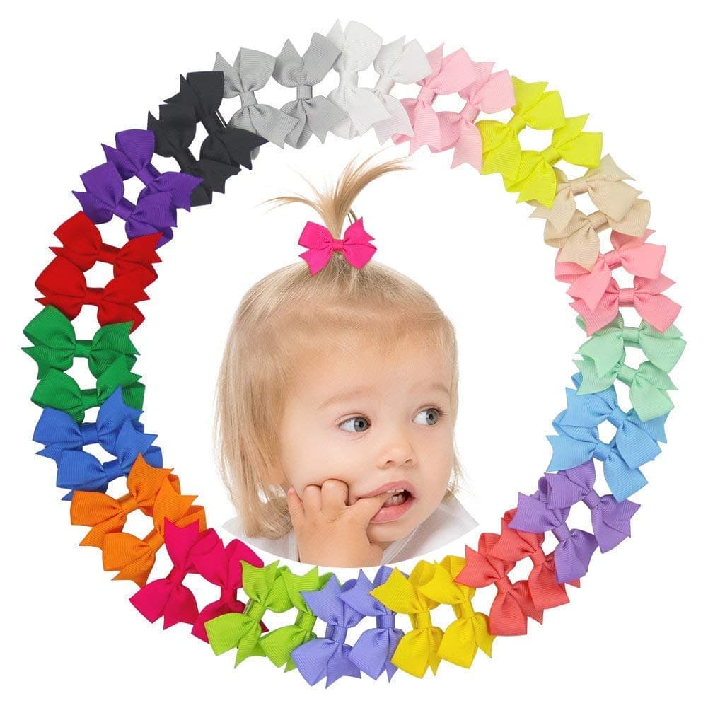 ilonti 20PCS Multi-colored Girls Ribbon Bow Hair Clip Hand-made Kids Alligator Clips Hair Accessories