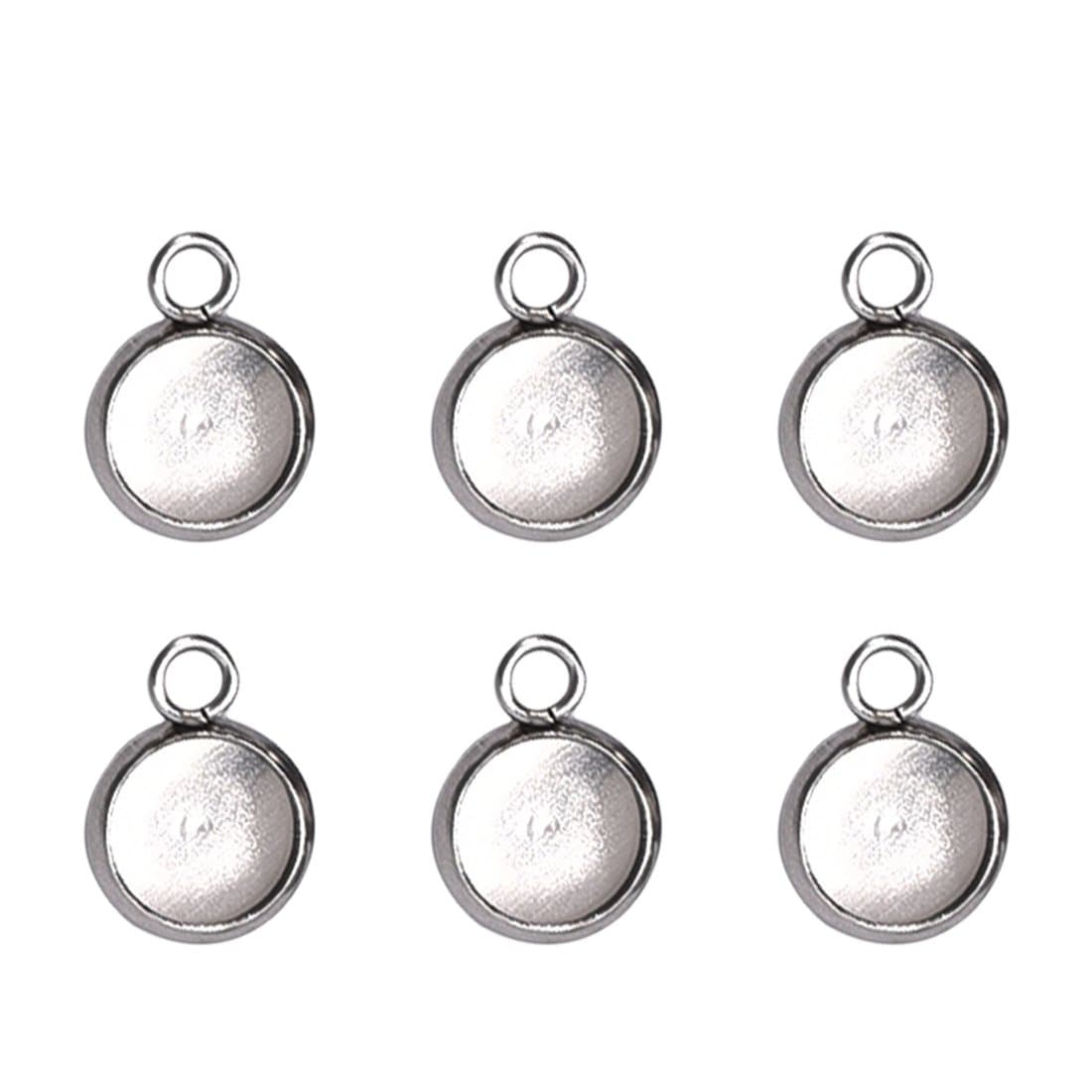 50Pcs Silver Stainless Steel Pendant Trays for Jewelry Making Round Tiny Bezel Cabochon Settings 8X8mm