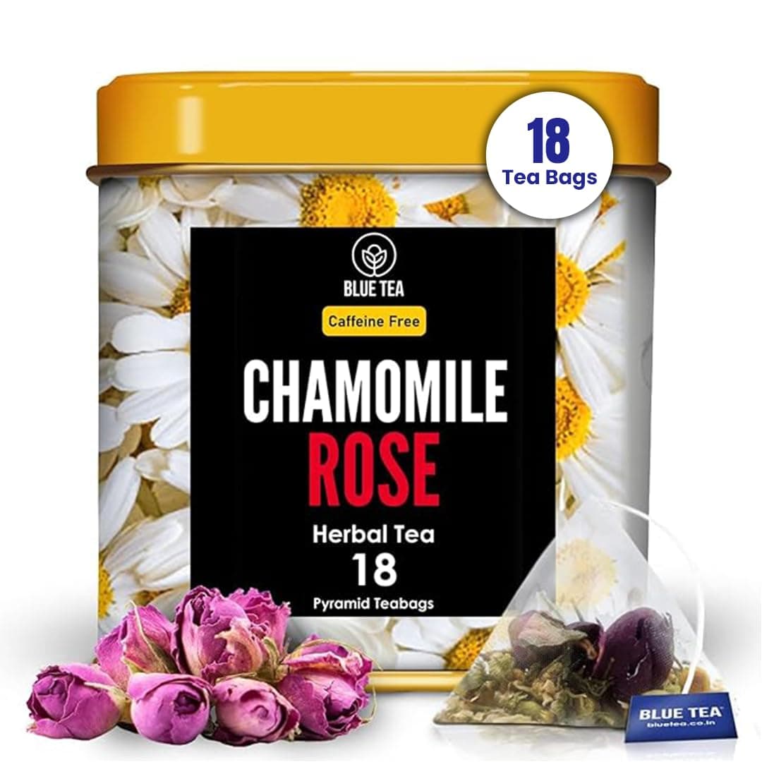 Chamomile Tea - Rose - 18 Count - Pyramid Plant Based Tea Bag | SKIN HEALTH | Detox Tea - Herbal Tea - Flower Based - Caffeine-free - Non-GMO - Vegan | Tin Pack