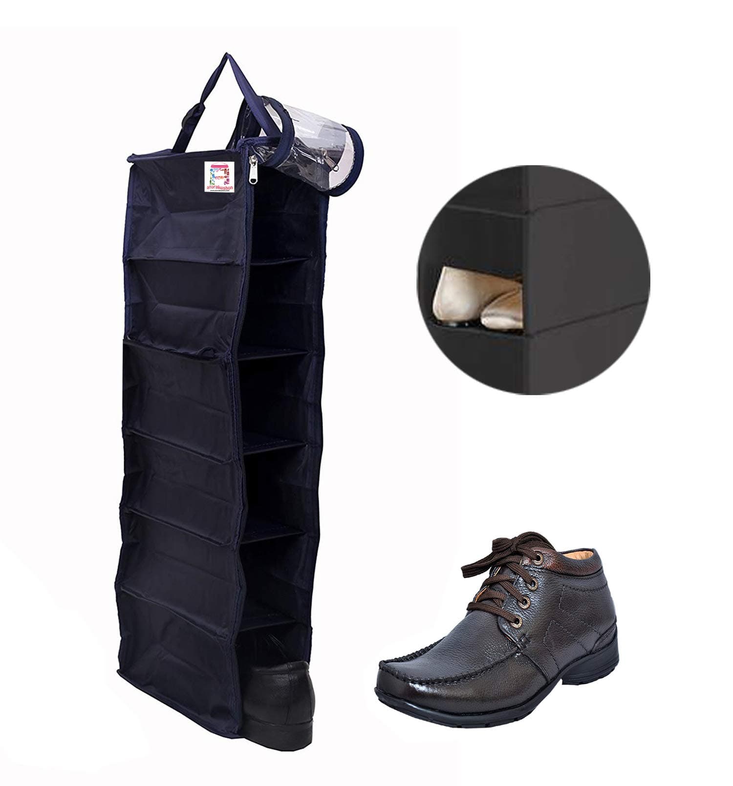 atorakushon® Canvas Black Shoe Rack Travelling Footwear Organizer Shoe Bag Pack of 1