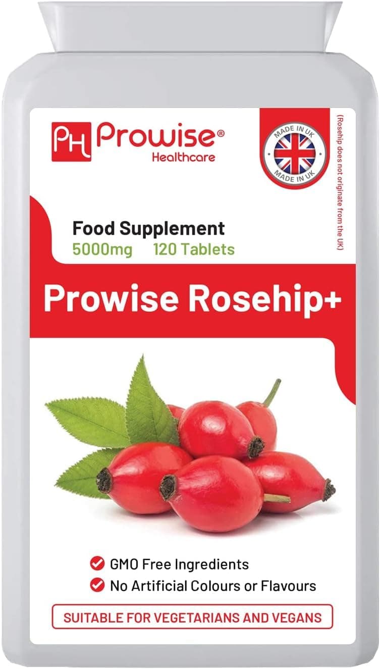 PH PROWISE Healthcare Rosehip Health+ 5000mg 120 Vegetarian & Vegan Tablets | High Strength Rosehip Tablets Supplements - UK Manufactured | GMP Standards by