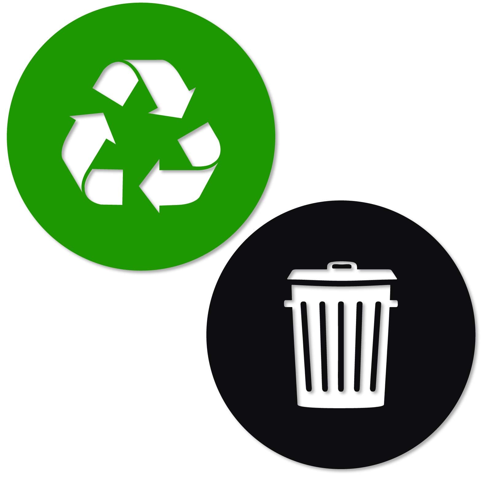 Vinyl Friend Recycle and Trash Sticker Logo Style Symbol to Organize Trash cans or Garbage containers and Bins - Contour Cut Decal Sticker (Green/Black, Small)