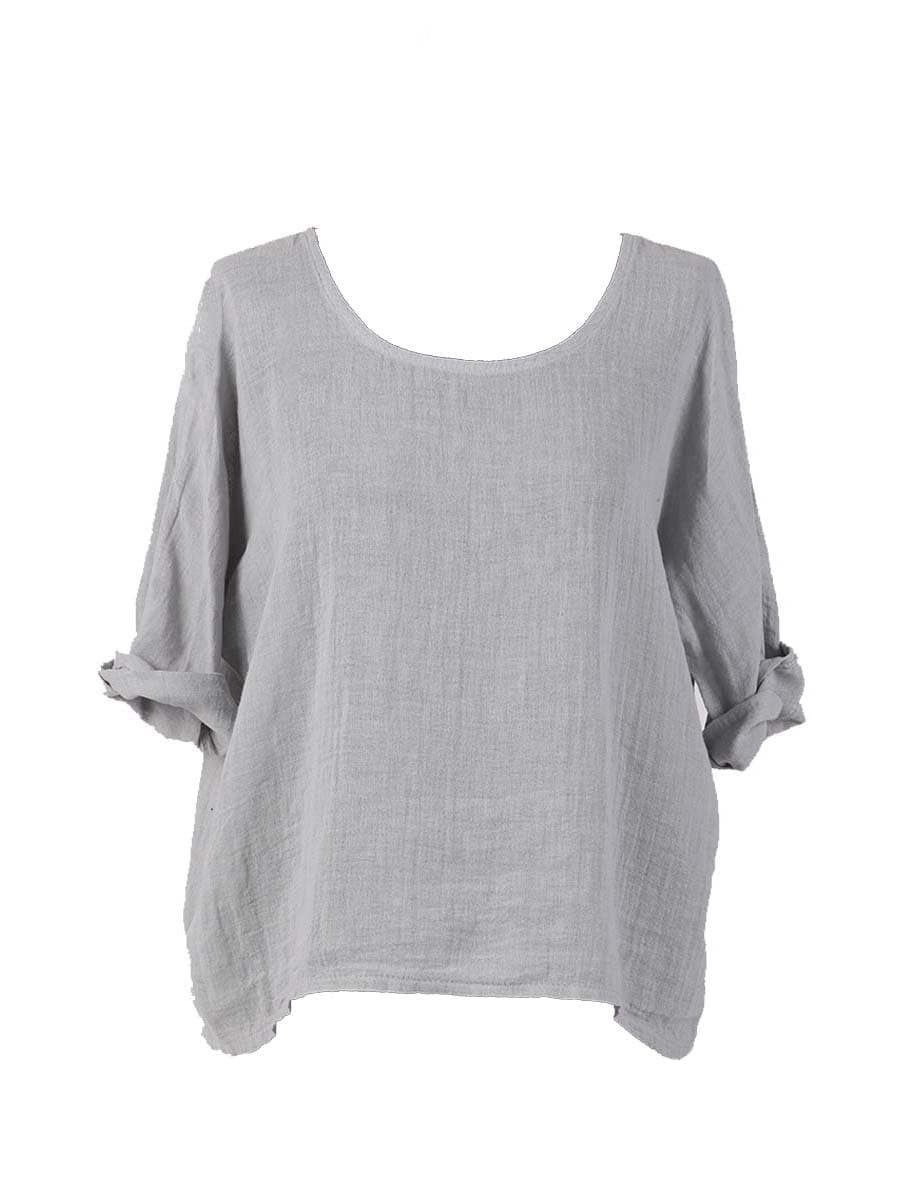 New Ladies Italian Plain Linen Crop Top Women Blouse Lagenlook Top Plus Sizes