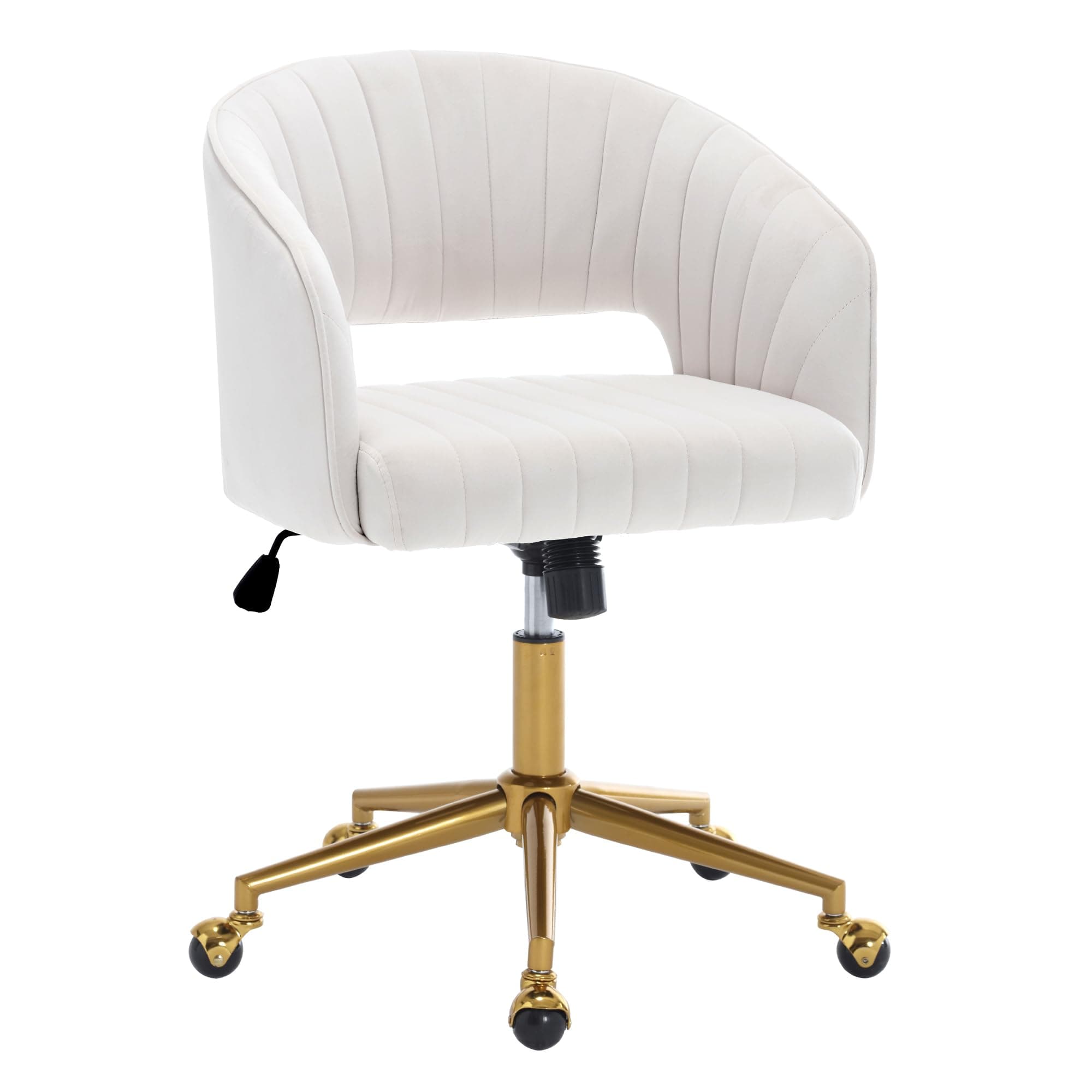 Home Office Swivel Desk Chair, Modern Velvet Desk Chair, Height Adjustable Armchair with Gold Base, Ergonomic Office Chair for Living Room Vanity Study Computer Room, Cream
