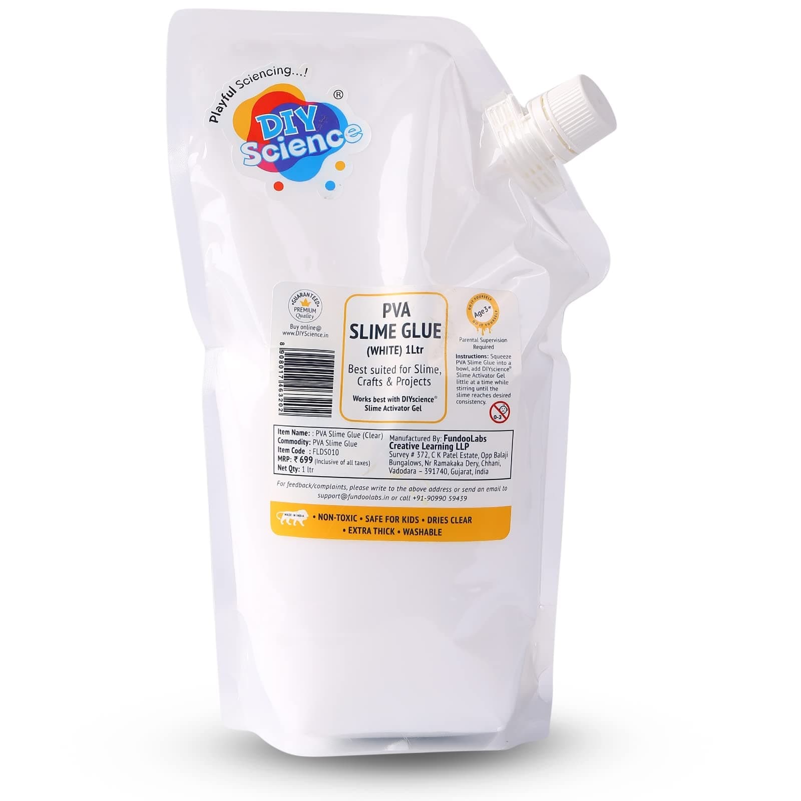 Premium Pva Slime Glue - White (1 Ltr) Super White, Great For Slime And Craft, Smooth And Stretchy Slime, Non-Toxic, Safe For Kids, Dries Clear, Extra Thick & Washable, Makes Strong Bond