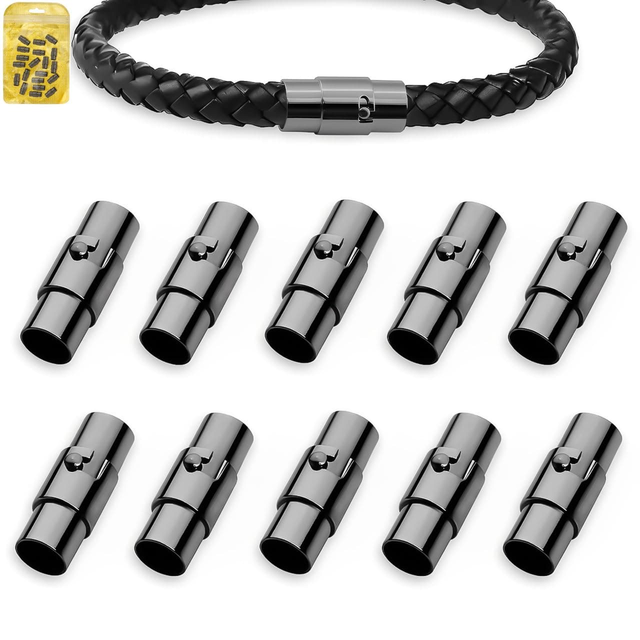 10PCS Magnetic Bracelet Clasps and Closures, Cord End Caps Magnetic Necklace Clasps, Leather Rope Bracelet Clasp Jewellery Clasp for Bracelets Anklet Jewellery Making DIY Craft (Black, 5 mm)
