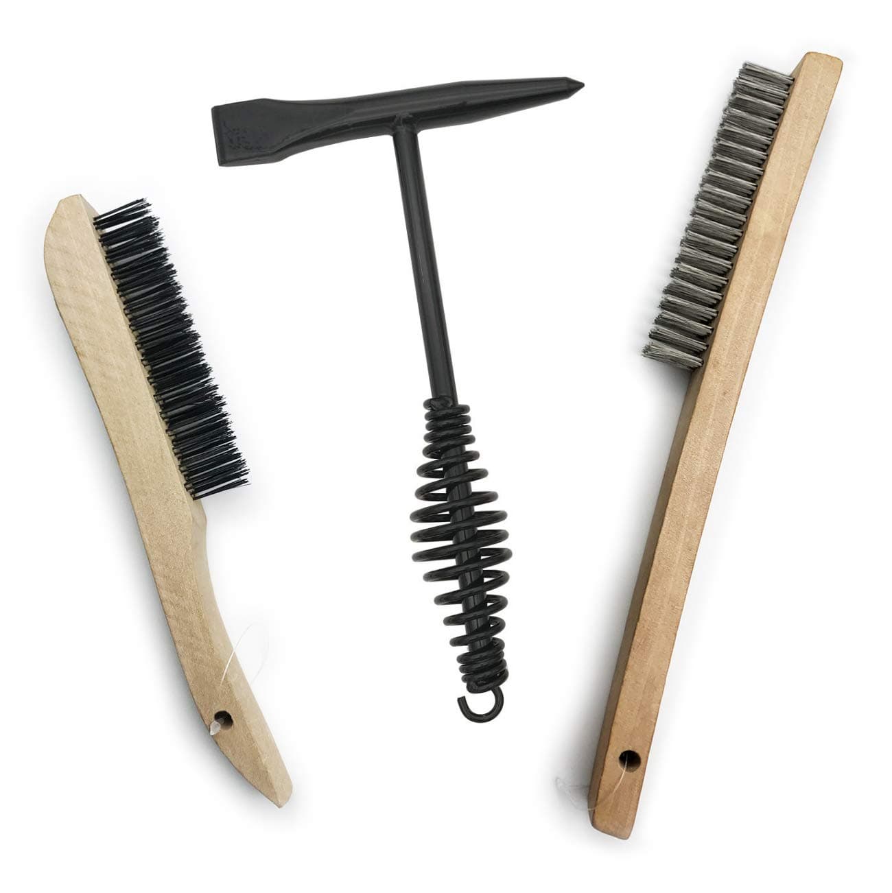 JounjipWelding Chipping Hammer + 2 Pack Stainless Steel & Carbon Steel Wire Scratch Brushes (Straight Wire)