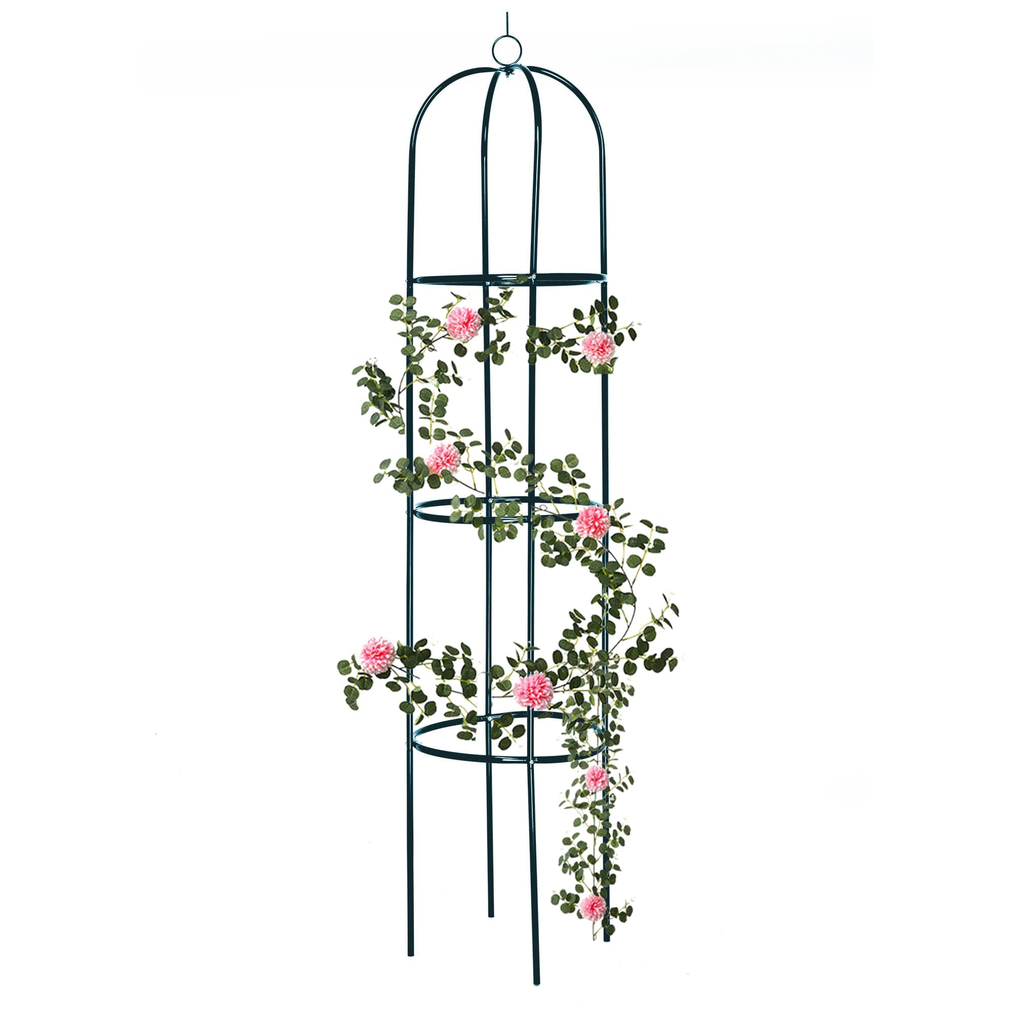 Ram® Large 2M Green Metal Garden Obelisk Heavy Duty Strong Tubular Plant Cage For Roses, Climbing Plants Support Structure Garden Decoration