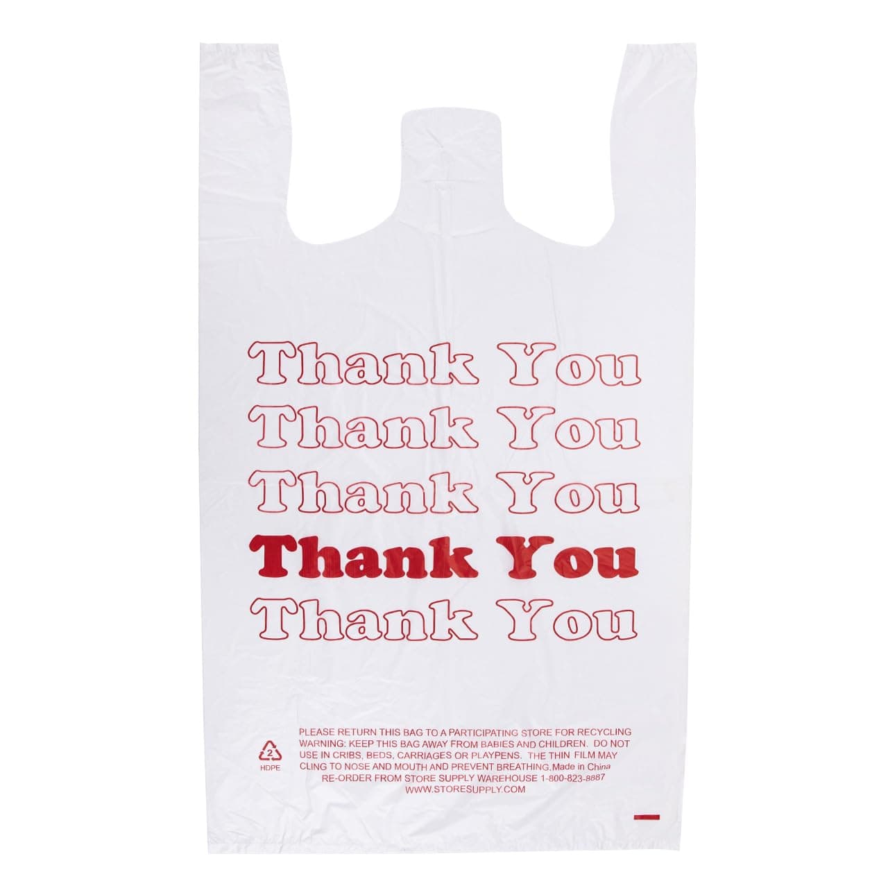 SSWBasics Premium Thank You T-Shirt Bags - 500 - Pack, 18” x 8" x 30", .48mil HDPE Thickness - Ideal for Restaurants, Retail, Grocery, Takeout - Standard Supermarket Size - Strong and Durable