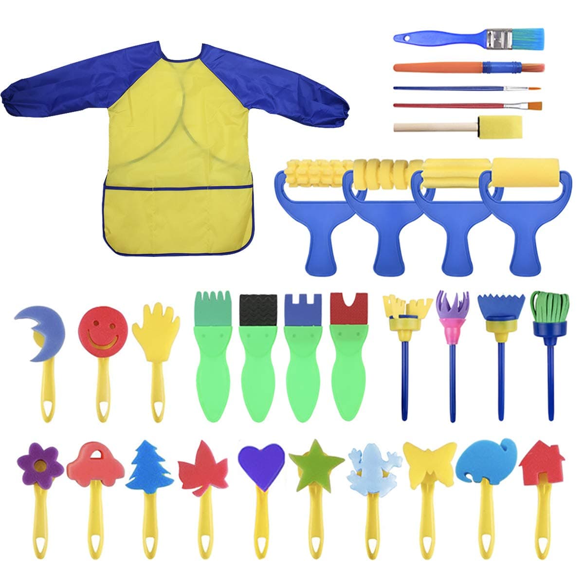 Washable Paint Brushes Set for Toddler Kids Early Learning Toys Finger Paints sponges Art Supplies Gifts -nontoxic-100% Baby Safe