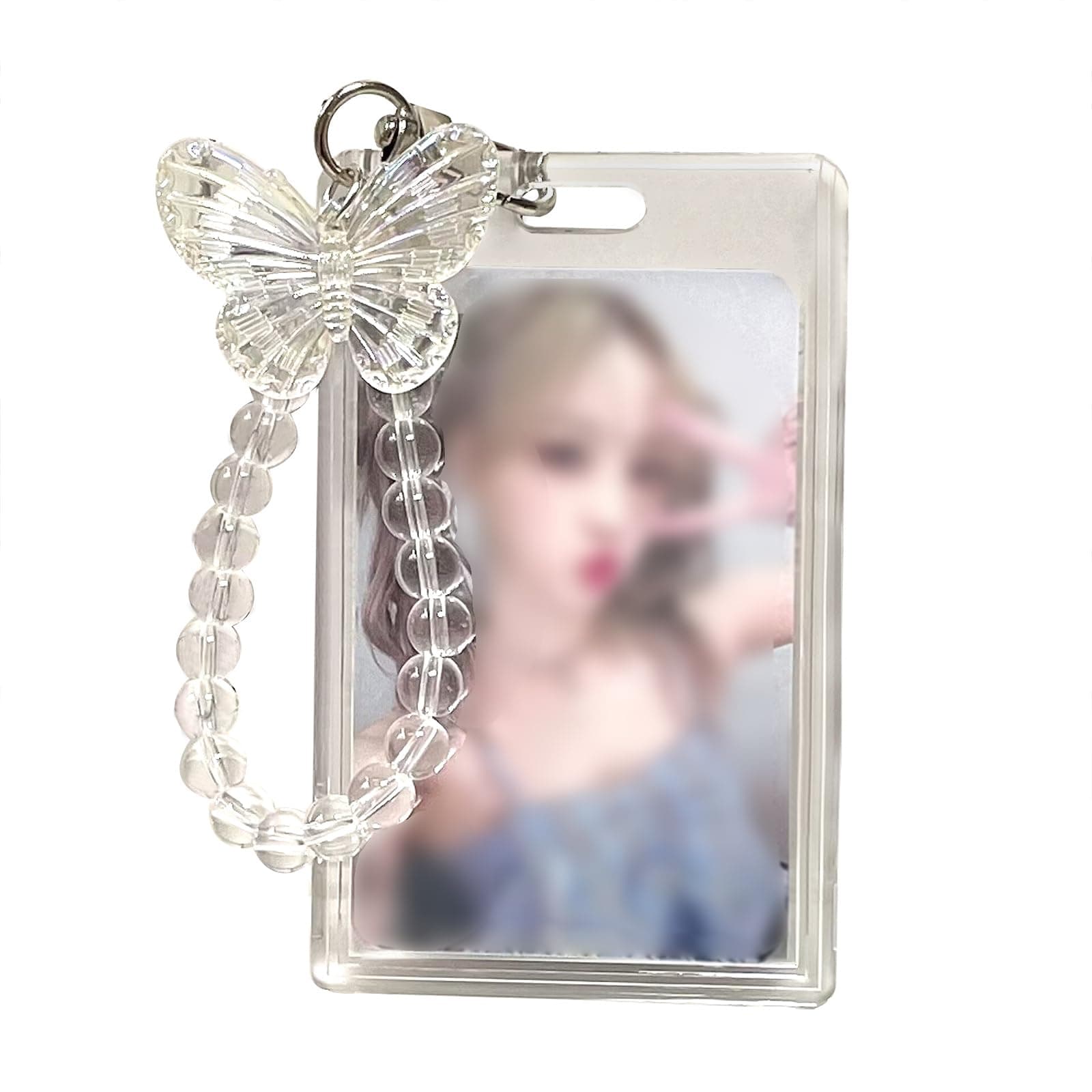 Acrylic Photocard Holder, 3 Inch Credit Id Bank Card Bus Card Student Card Pendant Keychain Badge Holder (A)