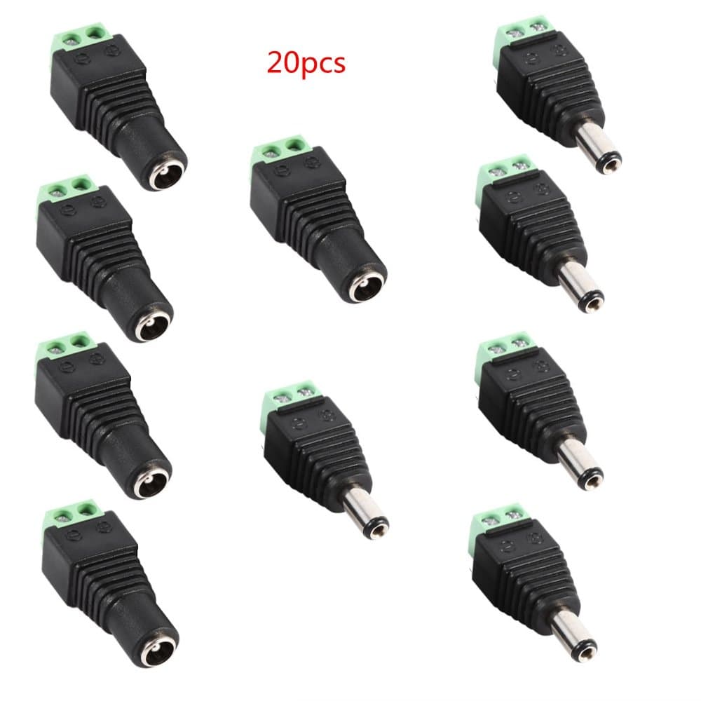 20Pcs/10pairs Male and Female 5.5 X 2.1mm 12V DC Power Jack Cable Connector for CCTV Security Camera