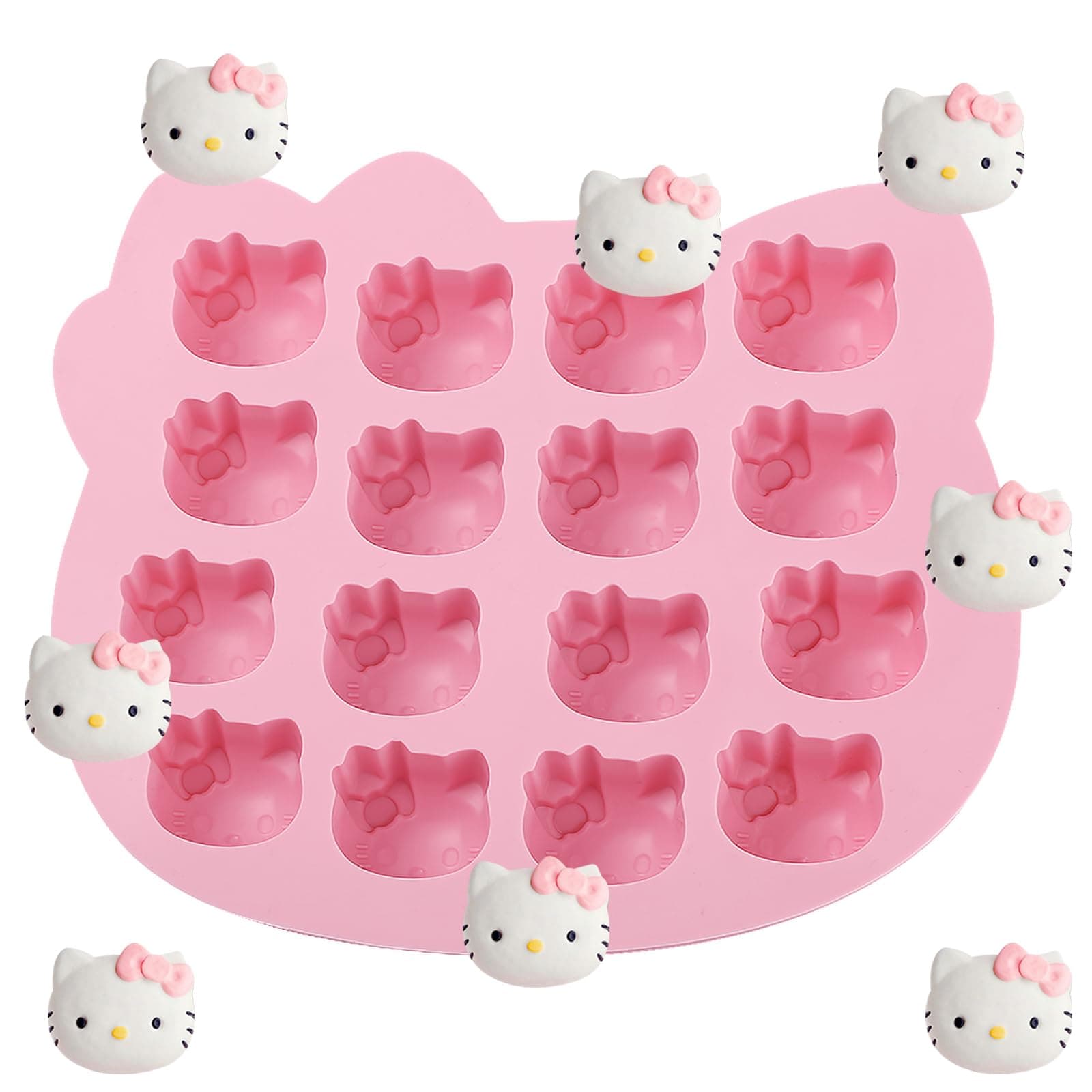 Cute Kitten Chocolate Silicone Mold, Silicone Candy Molds 16 Cavity, Cat Ice Cube Tray for Baking, Cupcake Topper, Pudding, Butter, Gelatin, Jelly, Bath Bomb, Candle, Plaster, Resin, Clay