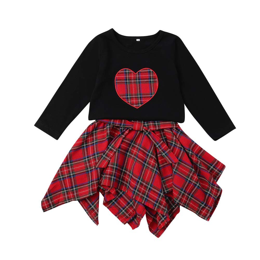 Matching Christmas Outfits for Baby Girls12-18 Month Long Sleeve Black Tshirt+Fashion Red Skirt
