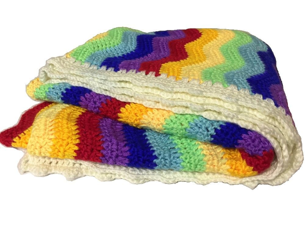 Babyrascals 100% Hand Crochet Rainbow Ripple Baby Blanket 100cm x 100cm Approx