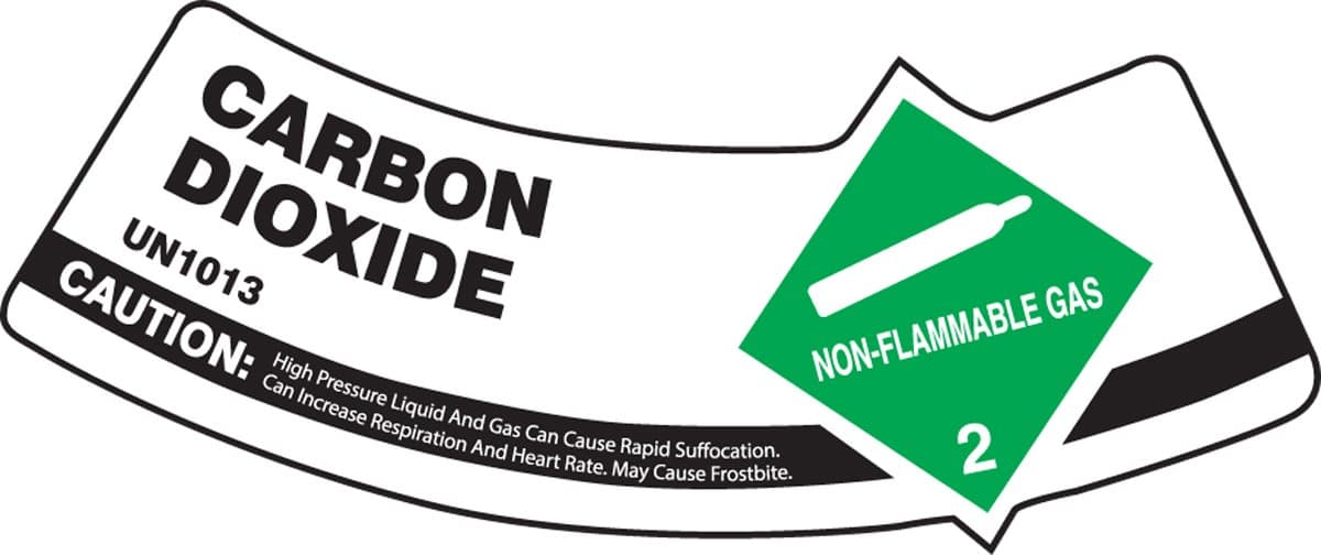 Accuform Cylinder Shoulder Label, Carbon Dioxide UN1013 Caution, 2" x 5 1/4", Adhesive Vinyl, 5/PK