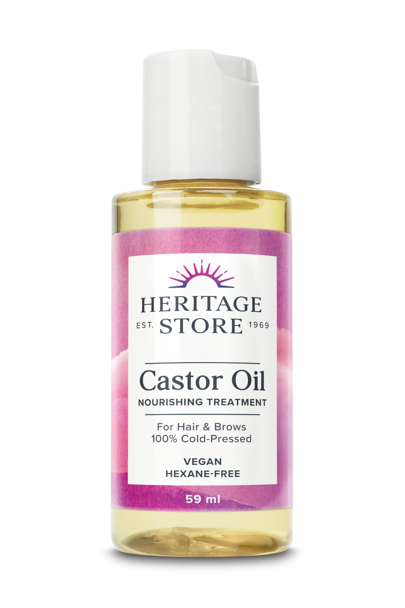Heritage Store Castor Oil 59ml - Nourishing Hair Growth Oil, Skin Care, Eyelashes & Brows - Cold Pressed, Hexane Free, Vegan & Cruelty Free - Handy Travel Size Bottle