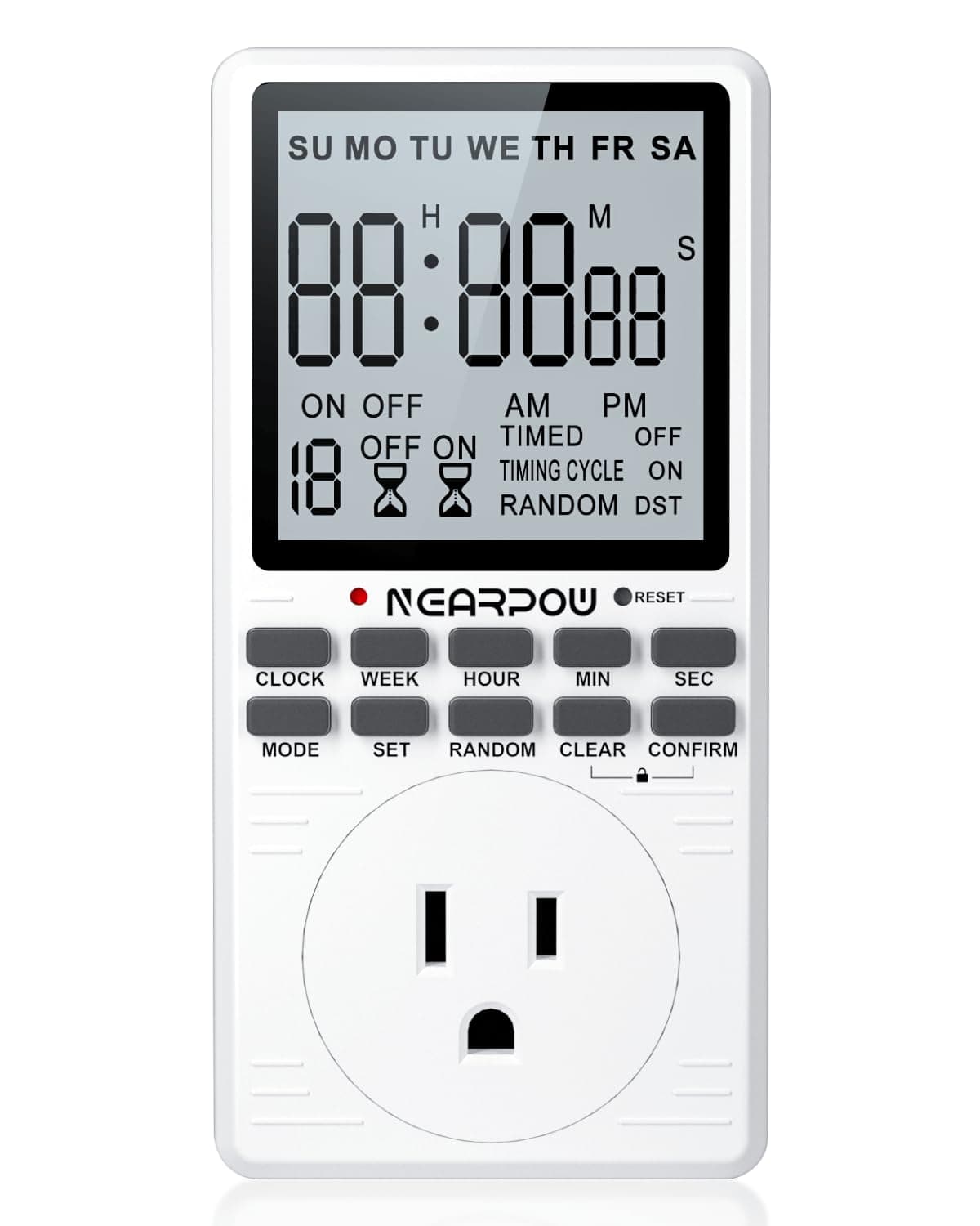 Outlet Timer, Multifunctional Programmable Timer with Countdown and 7-Day Digital Infinite Repeat Cycle Intermittent, 19 ON/OFF Programs for Electrical Outlets, 3 Prong, 15A/1800W