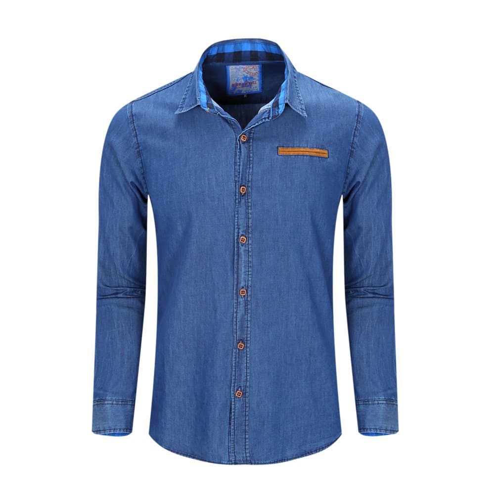 Men's Casual Fit Long Sleeve Button Down Denim Shirt Blue M
