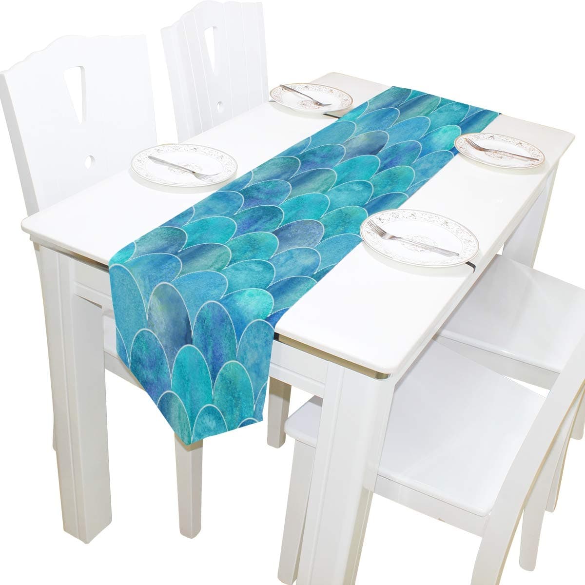 Yochoice ALAZA Table Runner Home Decor, Teal Turquoise Mermaid Scale Table Cloth Runner Coffee Mat for Wedding Party Banquet Decoration 13 x 70 inches