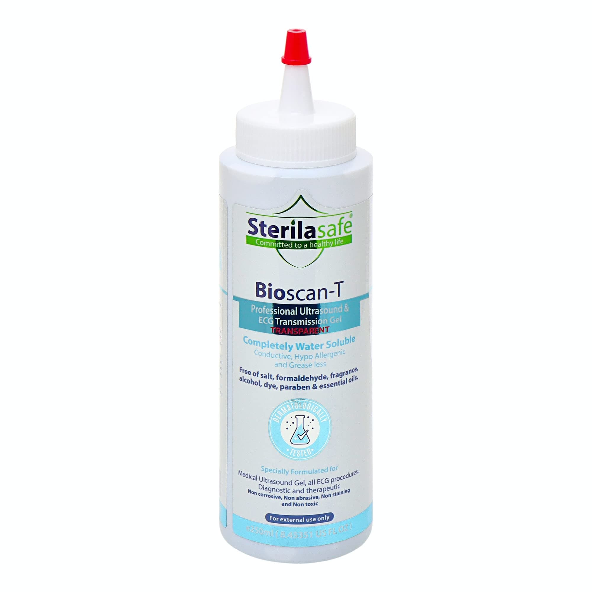 Sterilasafe BioScan-T Professional ECG Medical Ultrasound Transmission gel, Transparent Gel, For Beauty Application, Gel for Therapeutic Medical, 250 ML