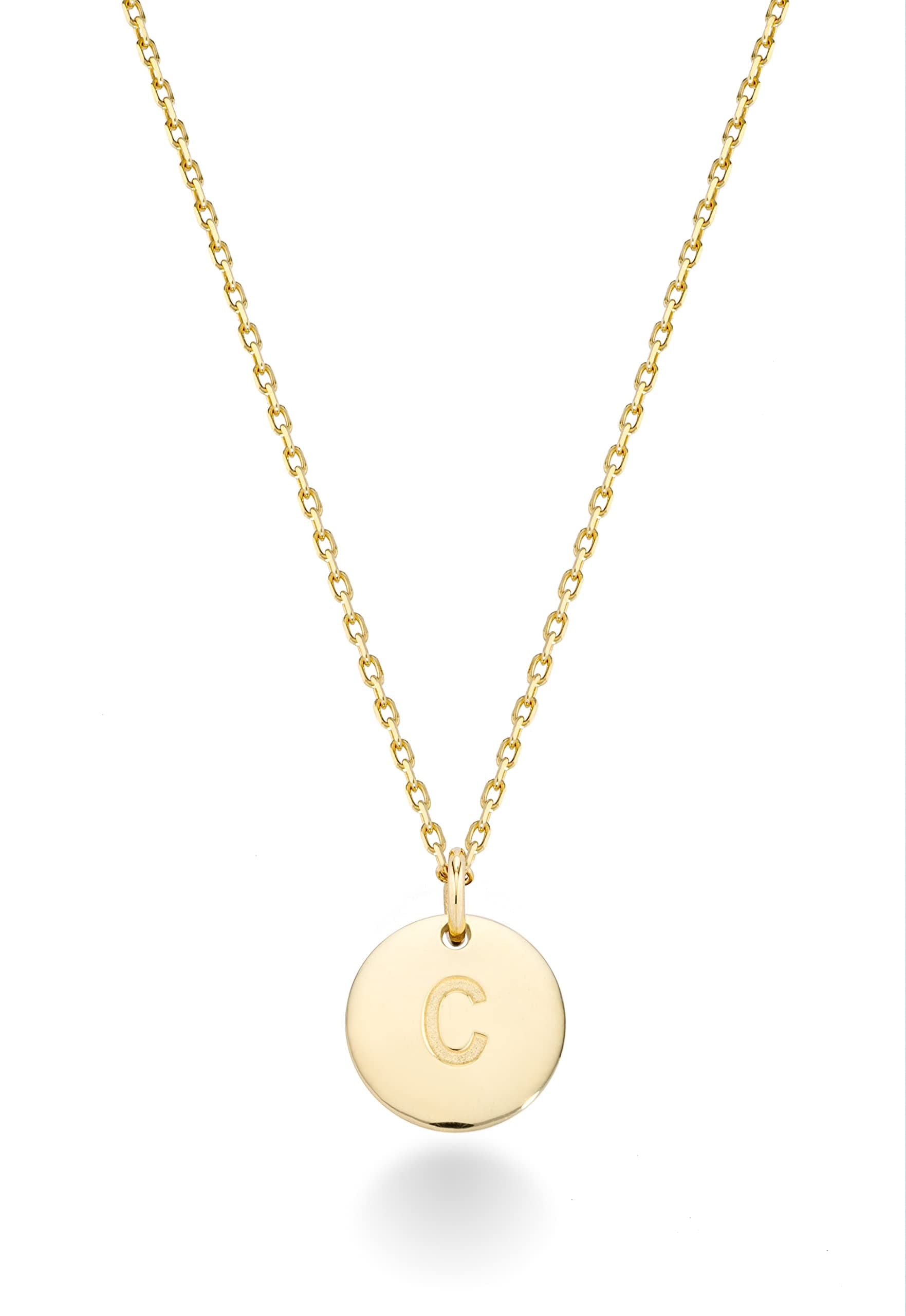 Miabella925 Sterling Silver or 18K Yellow Gold Plated Dainty Round Initial Pendant Necklace for Women, Adjustable Chain 18 to 20 Inch, Letters A-Z, Made in Italy