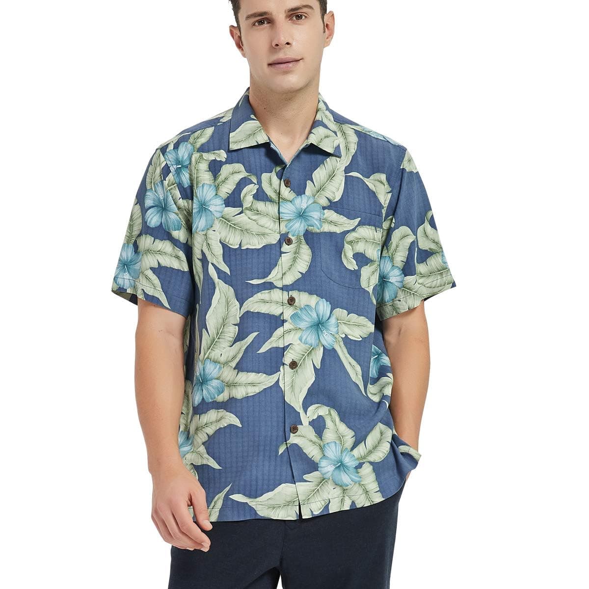 Mens Hawaiian Shirts Silk Short Sleeve Printed Beach Shirt Relaxed Fit Summer Tropical Shirts