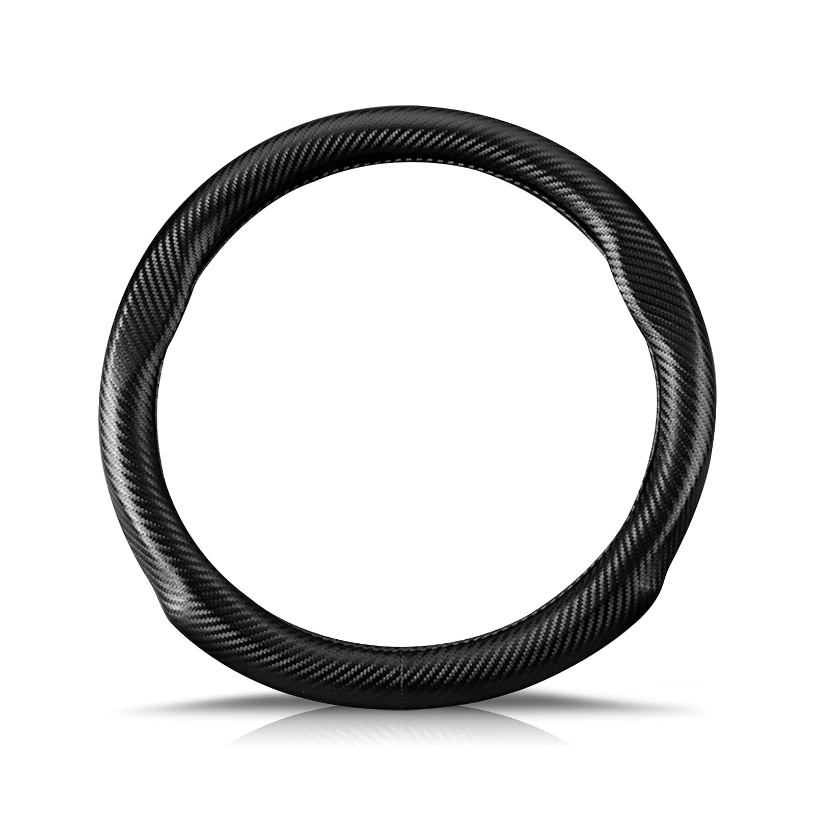 Carbon Fiber Material Steering Wheel Cover Anti-Slip Breathable Sweat Absorbent Fashionable Sport Steering Wheel Sleeve for The Round Shape with Diameter of 15"(37.5-38cm)-Black