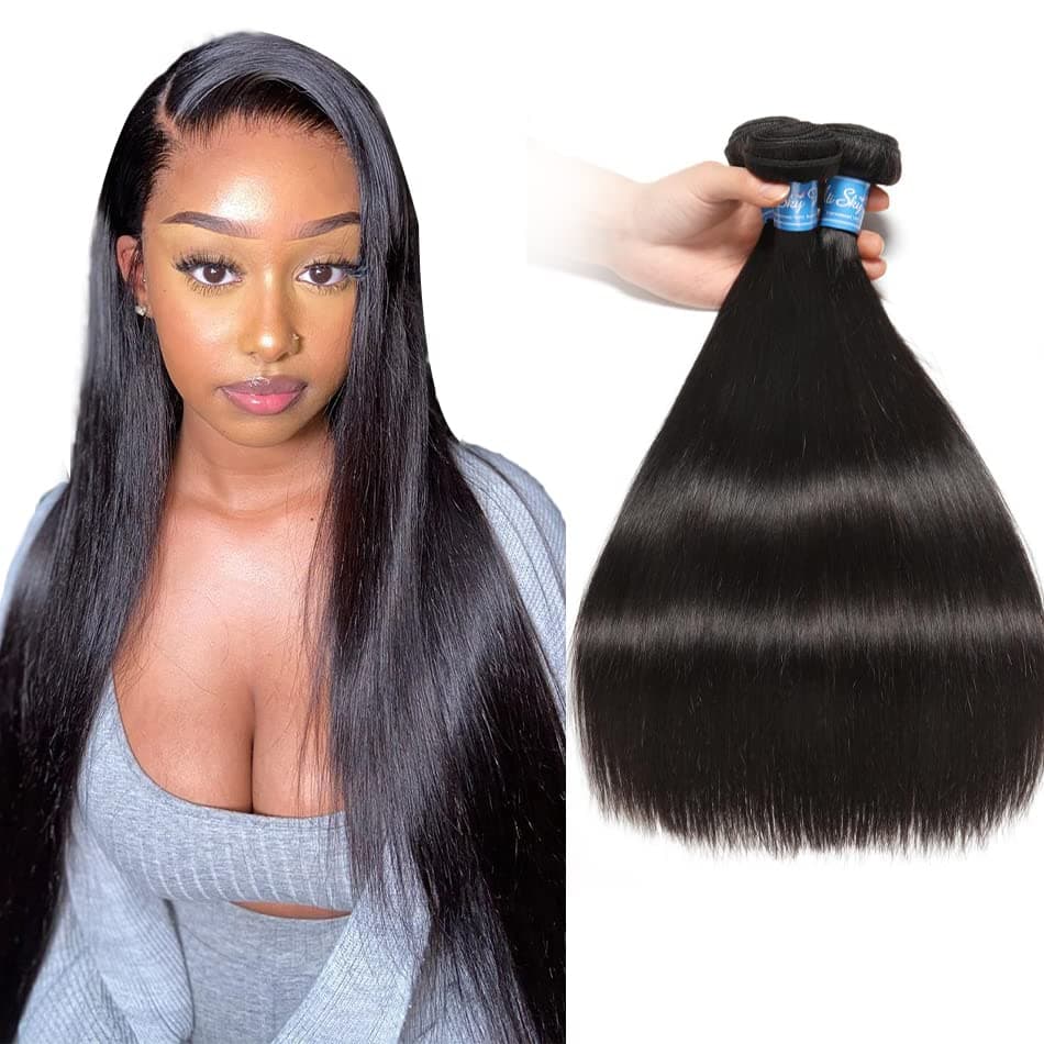 8A Grade Peruvian Straight Human Hair 3 Bundles Deal Silky Straight Virgin Human Hair Weave Extension Mixed Lengths 1B Color Panse Straight Hair Bundles 16 18 20 Inch