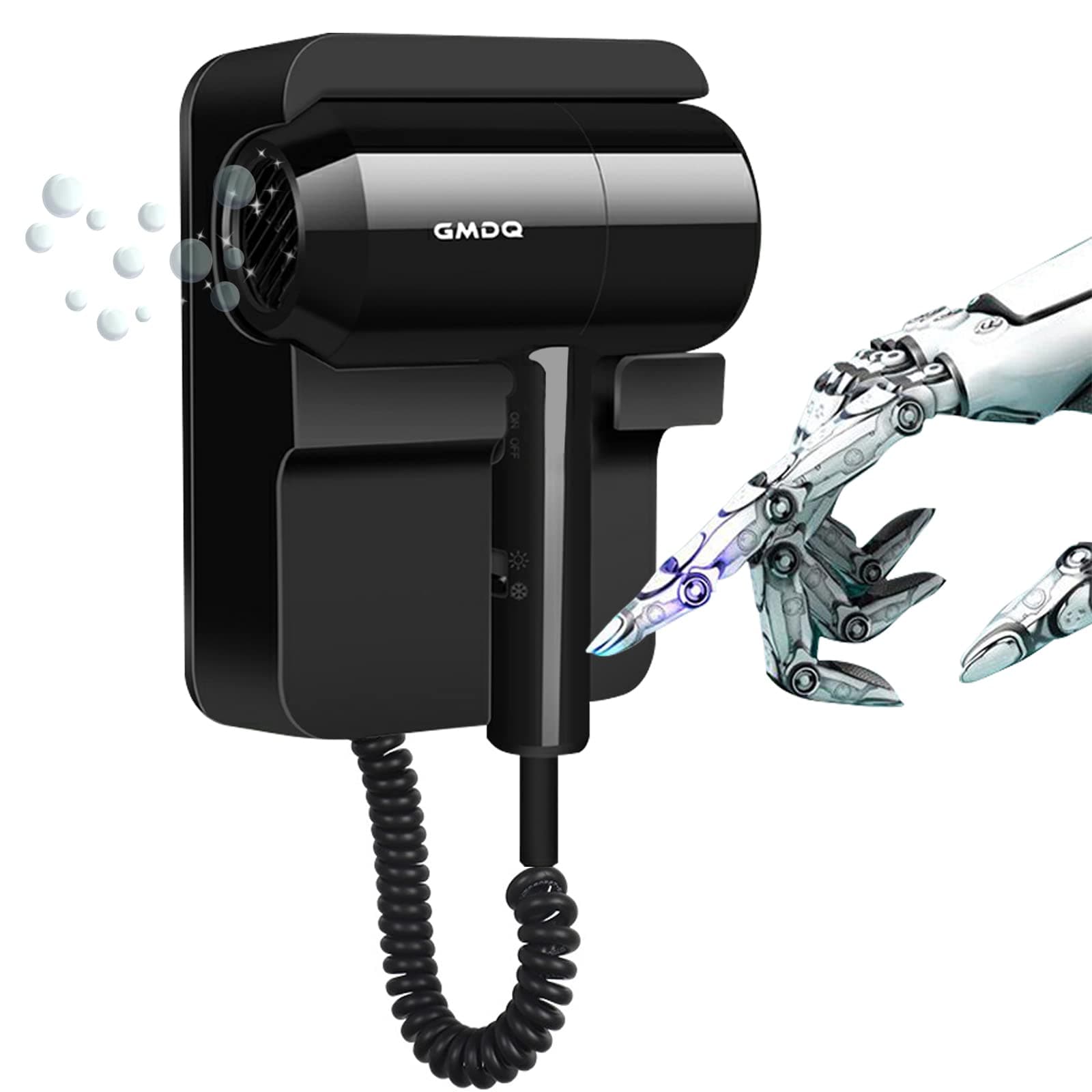 Hotel Wall Mounted Hair Dryer for Bathroom,Restroom Professional Blow Dryer,with Stand Rack,Specialised Motor for Salon,Fast Drying - Gifts【Massage air Cushion Comb, Screws+3M Adhesive】 Black