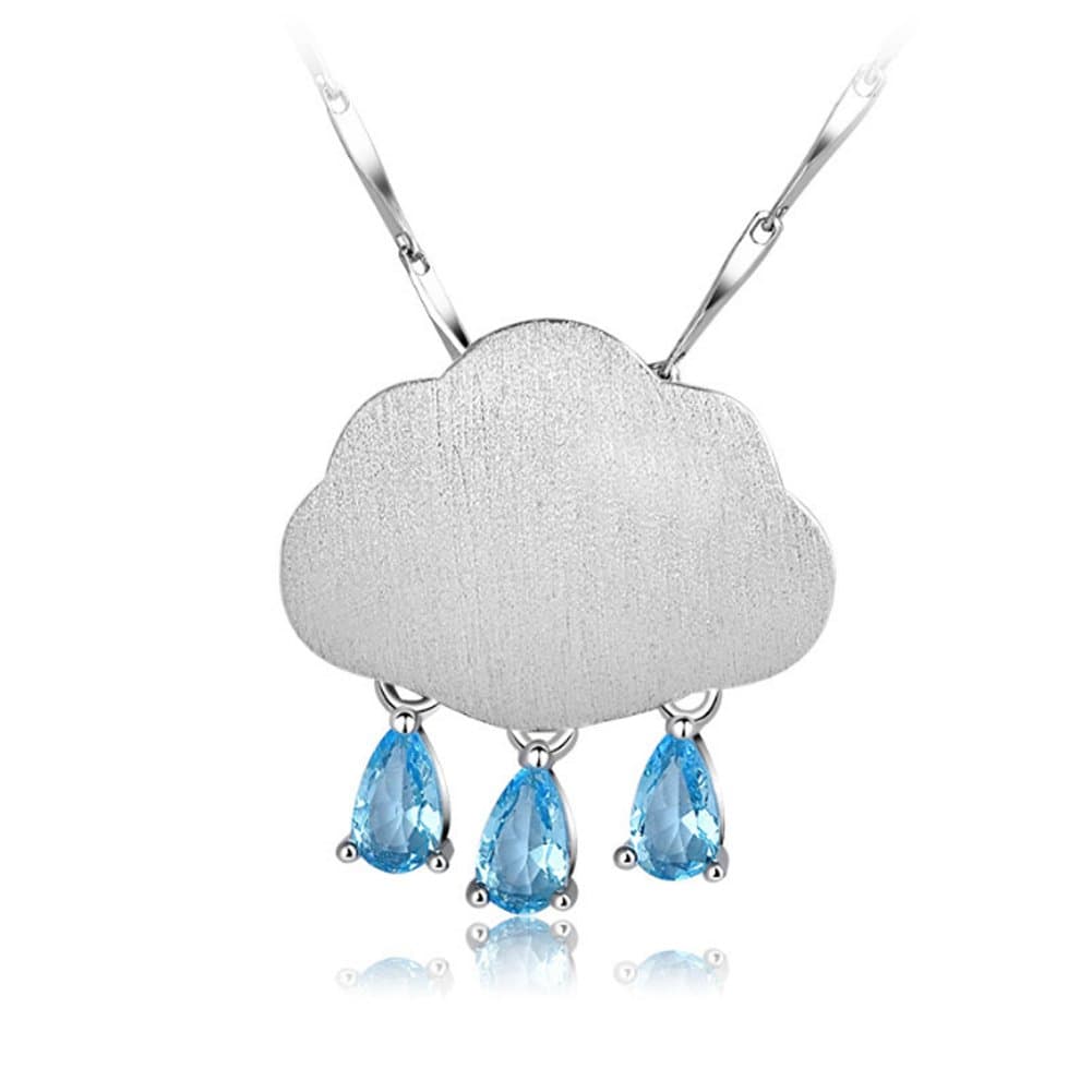 LOOYARS925 Sterling Silver Clouds Raindrop Necklace Simple Temperament Pendant Necklace for Girl