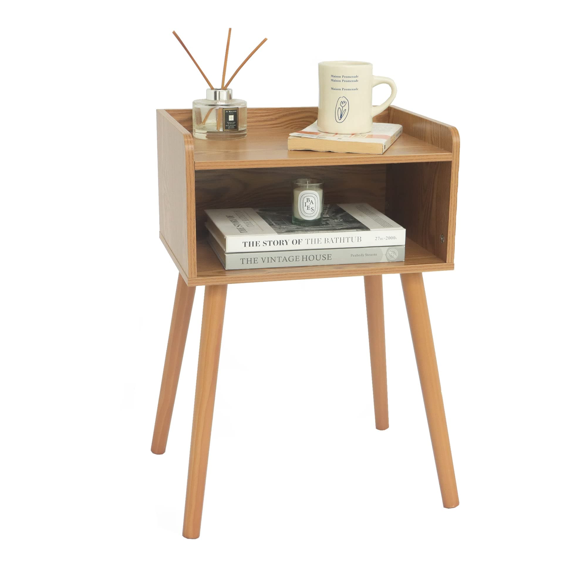 MaxSmeo Nightstand, Mid Century Modern Side Table Bedroom with Storage, Small End Bedside Table with Solid Wood Legs for Living Room, Office Small Spaces (Brown)