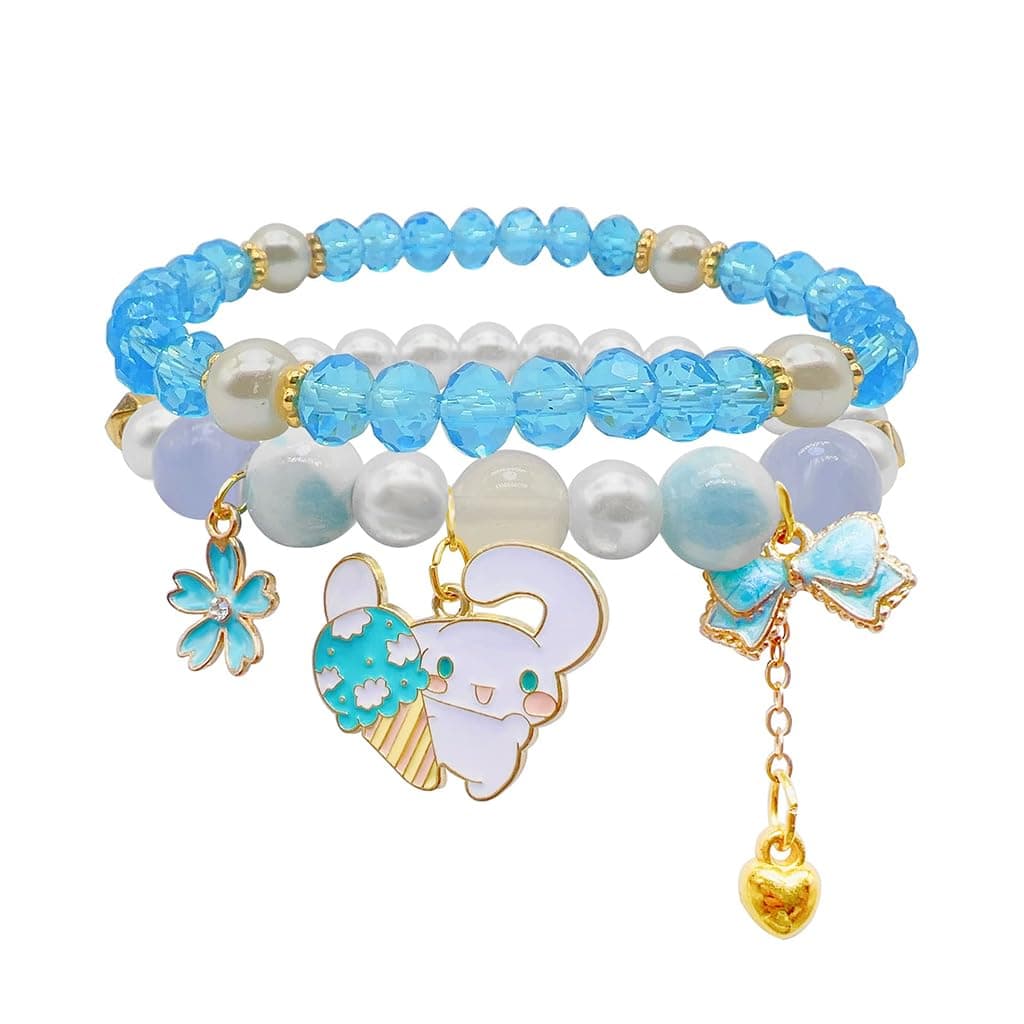 SANNIDHI® Crystal Bracelet for Girls and Women Cinnamoroll Beads Bracelet for Kids Girls Cute Cartoon Double Layered Pearl Friendship Bracelets Jewelry Gift Birthday Gift