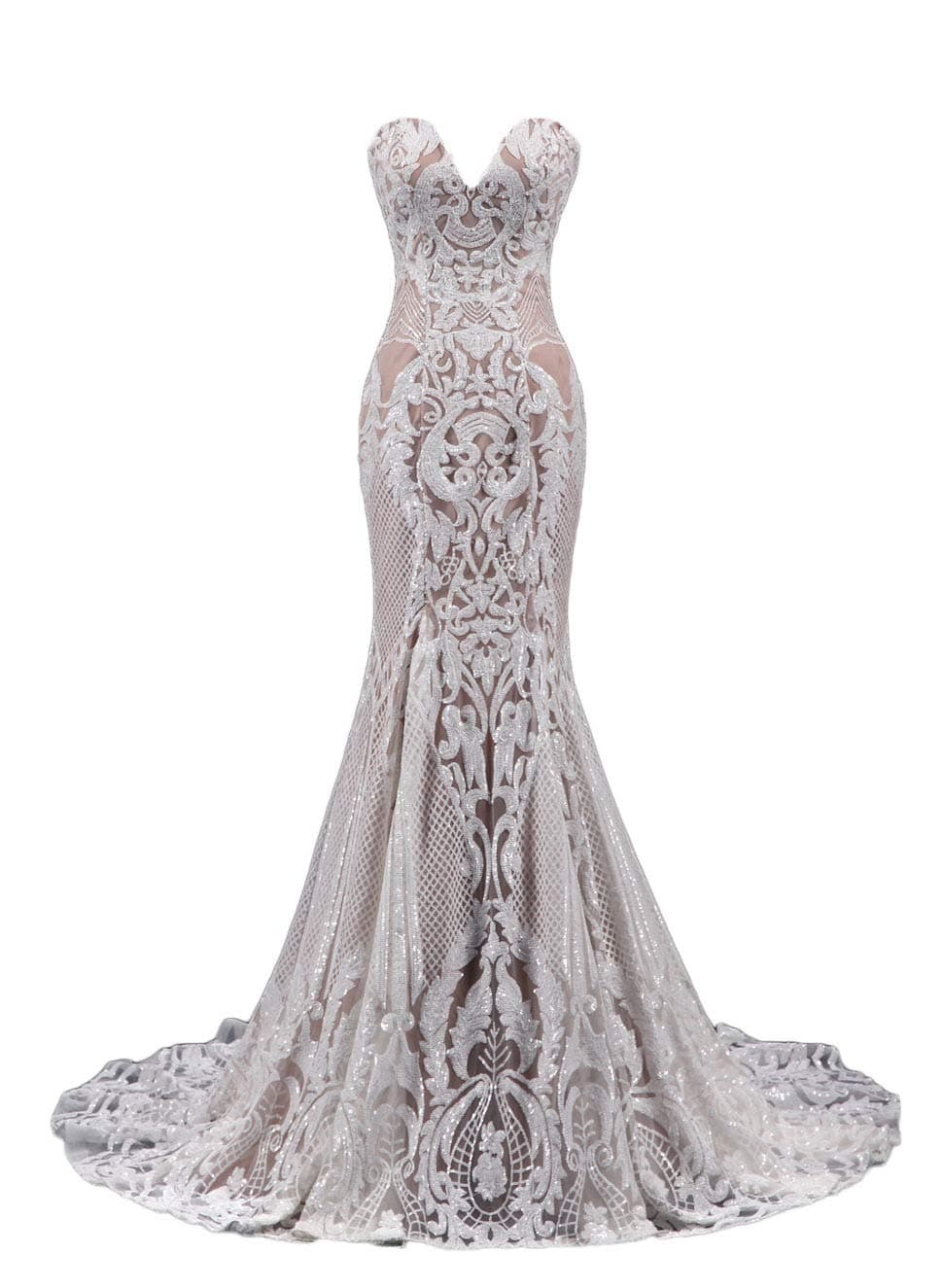 RuolaiStrapless Sweetheart Neck Special Sequined Mermaid Evening Dress Wedding Gowns