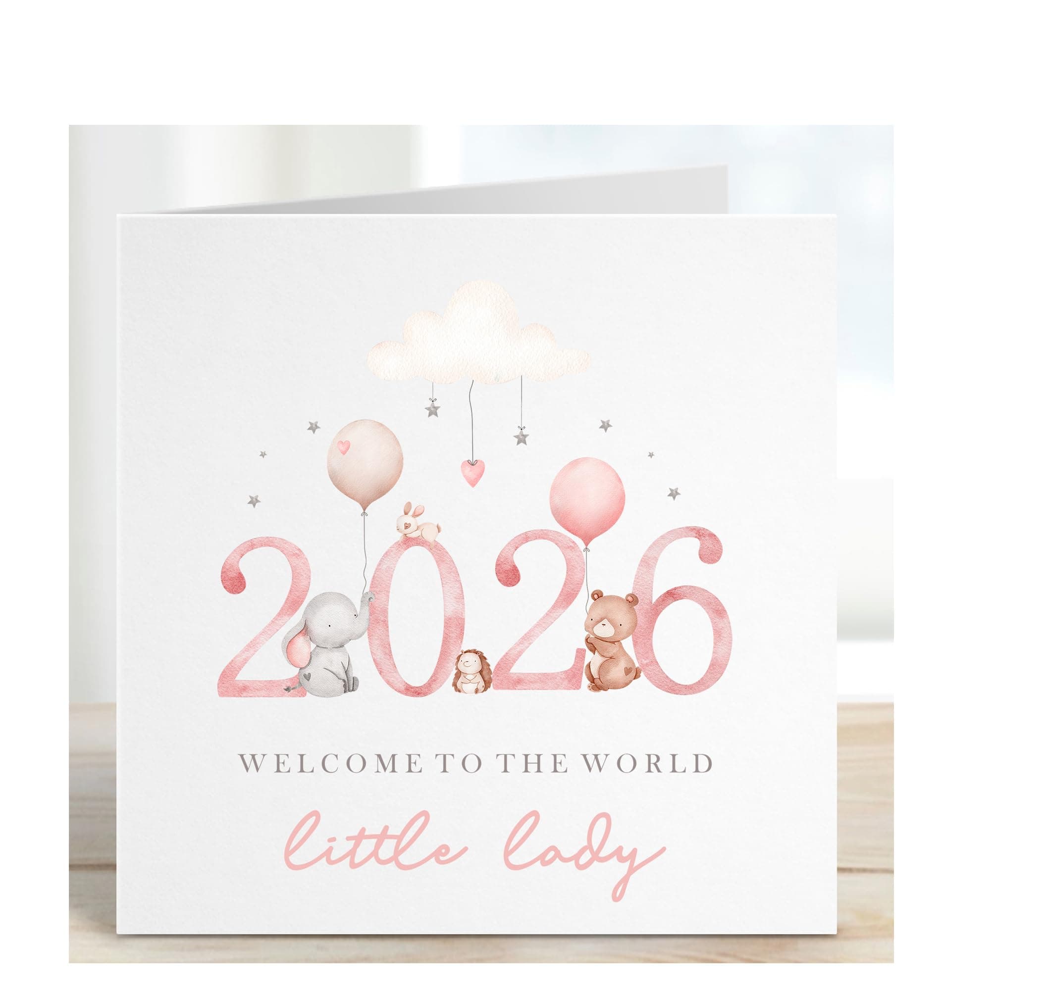 Pink 2026 Welcome to the world little lady, Baby Girl, Baby Congratulations Card, New Baby News, welcome baby, New Mummy Daddy Congratulations.